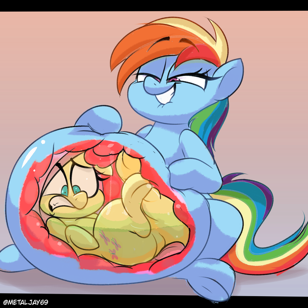 Size: 4000x4000 | Tagged: suggestive, artist:metalface069, derpibooru import, fluttershy, rainbow dash, commission, image, png, vore, your character here