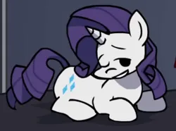 Size: 319x237 | Tagged: safe, artist:bbpanzu, derpibooru import, edit, rarity, pony, unicorn, bed, bedroom, bedroom eyes, cropped, female, friday night funkin', funkin' is magic, horn, image, kush, lying down, mare, one eye closed, png, prone, smiling, wink, youtube link