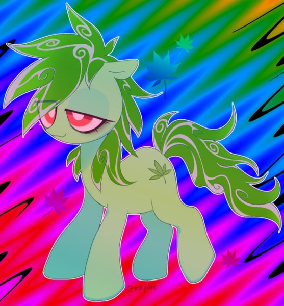 Size: 628x677 | Tagged: safe, artist:inkp0ne, derpibooru import, edit, oc, oc:stoney poney, unofficial characters only, earth pony, pony, bedroom eyes, bloodshot eyes, cropped, drugs, female, floppy ears, high, image, mare, marijuana, png, psychedelic, rainbow, smiling, stoned