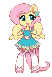 Size: 349x518 | Tagged: safe, artist:colorfulcolor233, derpibooru import, edit, fluttershy, pegasus, pony, semi-anthro, animated, bipedal, clothes, cute, dancing, dress, equestria girls outfit, female, gif, image, looking at you, mare, shyabetes, simple background, skirt, socks, solo, thigh highs, transparent background, wings, zettai ryouiki