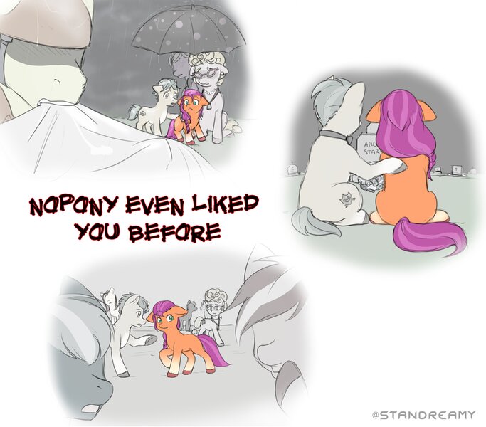 Size: 3300x2900 | Tagged: safe, artist:standreamy, derpibooru import, hitch trailblazer, phyllis cloverleaf, sunny starscout, pony, comic, female, filly, foal, funeral, g5, gravestone, image, jpeg, sad, younger