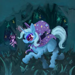 Size: 3500x3500 | Tagged: safe, artist:pupp3t1z3r, artist:puppetizer, derpibooru import, trixie, twilight sparkle, pony, unicorn, forest, image, jpeg, levitation, magic, micro, squiggly, telekinesis, tree