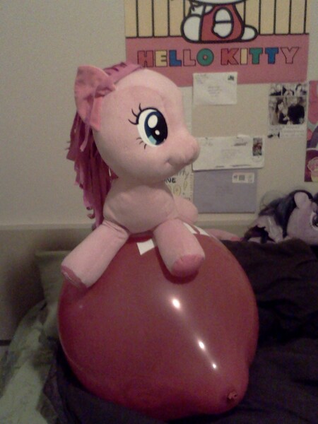 Size: 1536x2048 | Tagged: safe, artist:einsman, pinkie pie, twilight sparkle, balloon, balloon riding, balloon sitting, hello kitty, image, irl, jpeg, photo, plushie