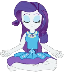 Size: 2976x3360 | Tagged: safe, artist:chrismc373, derpibooru import, rarity, equestria girls, barefoot, clothes, eyes closed, feet, female, image, lotus position, magical geodes, meditating, png, simple background, smiling, solo, transparent background