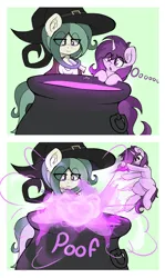 Size: 3169x5312 | Tagged: safe, artist:czu, derpibooru import, oc, oc:coven, oc:czupone, unofficial characters only, pony, unicorn, :o, cauldron, comic, duo, eye clipping through hair, image, lidded eyes, male, open mouth, png, stallion
