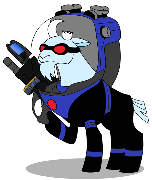 Size: 2160x2560 | Tagged: safe, artist:metal-jacket444, derpibooru import, goat, armor, batman, broken horn, dc comics, freeze gun, goatified, goggles, horn, image, mr. freeze, png, simple background, solo, species swap, victor fries, white background