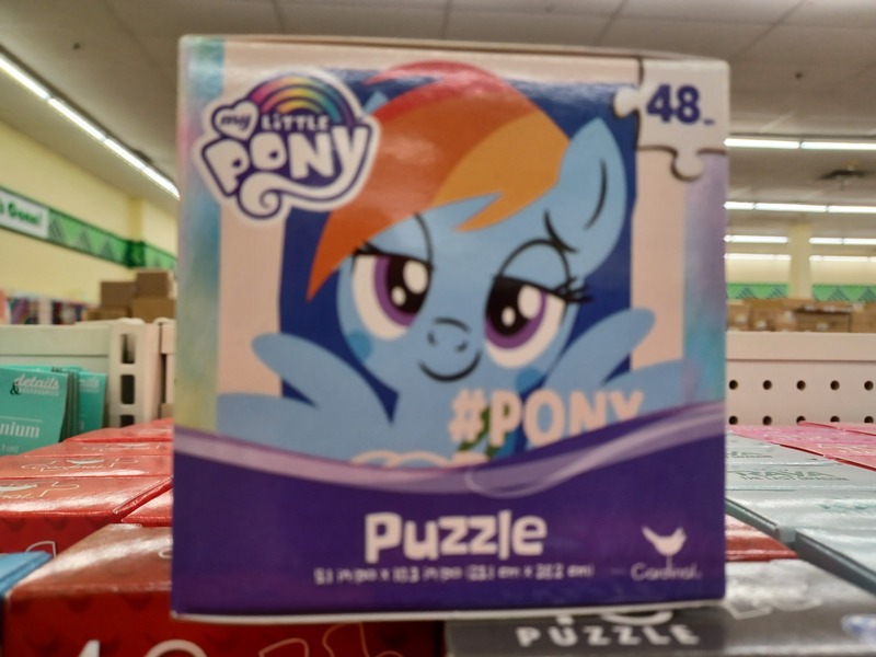 Size: 4000x3000 | Tagged: safe, derpibooru import, rainbow dash, pegasus, pony, 48 piece puzzle, blue blush, blushing, dollar tree, image, jpeg, looking at you, my little pony logo, photo, puzzle, solo