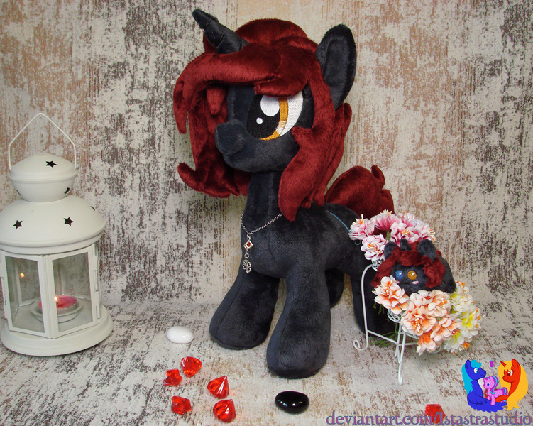 Size: 2882x2304 | Tagged: safe, artist:1stastrastudio, derpibooru import, oc, oc:penny, pony, unicorn, female, flower, image, irl, jpeg, mare, photo, plushie, solo