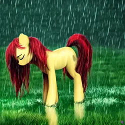 Size: 1024x1024 | Tagged: safe, derpibooru import, machine learning generated, stable diffusion, oc, unnamed oc, earth pony, pony, grass, grass field, head down, image, png, rain, reflection, sad, sad pony, wet, wet mane