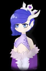 Size: 1080x1661 | Tagged: safe, artist:thefrozendiamond, derpibooru import, oc, oc:crystal clarity, unofficial characters only, dracony, human, hybrid, kilalaverse, black background, crown, ear piercing, earring, elf ears, female, horn, horned humanization, horns, humanized, humanized oc, image, interspecies offspring, jewelry, jpeg, offspring, parent:rarity, parent:spike, parents:sparity, piercing, regalia, simple background, solo