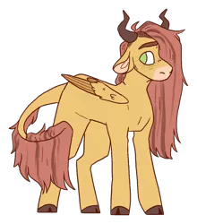 Size: 1143x1299 | Tagged: safe, artist:eggoatt, oc, oc:sylph, unofficial characters only, pegasus, cloven hooves, eyebrows, female, horns, image, looking away, png, simple background, solo, transparent background, wings