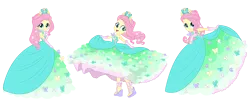 Size: 900x360 | Tagged: safe, artist:sapphiregamgee, derpibooru import, fluttershy, equestria girls, alternate hairstyle, blushing, clothes, commission, dress, evening gloves, fashion, fashion style, feet, female, gloves, gown, high heels, image, jewelry, long gloves, png, shoes, simple background, solo, tiara, toy, transparent background, wedge heel