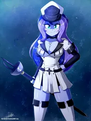 Size: 1400x1860 | Tagged: safe, artist:the-butch-x, derpibooru import, princess luna, human, equestria girls, akame ga kill!, breasts, busty princess luna, cleavage, clothes, commission, cosplay, costume, esdeath, female, image, jpeg, solo, vice principal luna, weapon