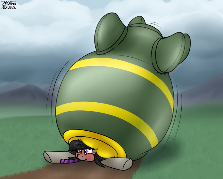 Size: 1908x1528 | Tagged: questionable, artist:the-furry-railfan, derpibooru import, octavia melody, earth pony, pony, atomic bomb, blushing, cloud, cloudy, fetish, high res, image, inflatable, inflatable fetish, inflatable toy, mountain, mountain range, nuclear weapon, overcast, p 235, png, puffy cheeks, squished, this will end in balloons, walking, weapon