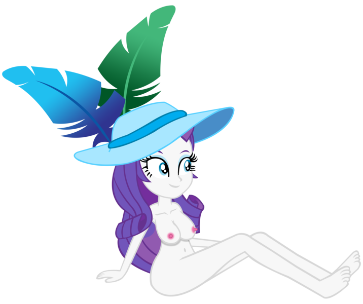 Size: 8000x6708 | Tagged: questionable, artist:laszlvfx, derpibooru import, edit, vector edit, rarity, equestria girls, areola, barefoot, belly button, breasts, busty rarity, feet, female, full body, hat, image, leaves, nipples, nudity, png, simple background, smiling, solo, solo female, transparent background, vector