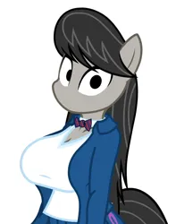 Size: 722x918 | Tagged: safe, artist:flash equestria photography, derpibooru import, octavia melody, anthro, breasts, busty octavia melody, image, jpeg, show accurate anthro, simple background, solo, staring at you, tavi can't communicate