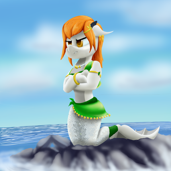 Size: 2048x2048 | Tagged: safe, artist:dianetgx, derpibooru import, oc, oc:natasha lavender, dracony, dragon, hybrid, merpony, belly dancer outfit, bracelet, clothes, coral, ear piercing, hairclip, harem outfit, image, jewelry, kneeling, ocean, piercing, png, slave outfit, veil, vest, water