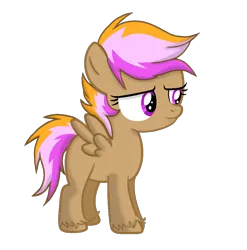 Size: 3033x3072 | Tagged: source needed, safe, artist:taeko, derpibooru import, oc, oc:sparky speed, unofficial characters only, pegasus, pony, 2022, beige fur, female, filly, foal, hoof fluff, image, looking to side, magical lesbian spawn, multicolored mane, multicolored tail, offspring, parent:rainbow dash, parent:scootaloo, parents:scootadash, png, purple eyes, shading, simple background, smiling, solo, spread wings, tail, transparent background, wings