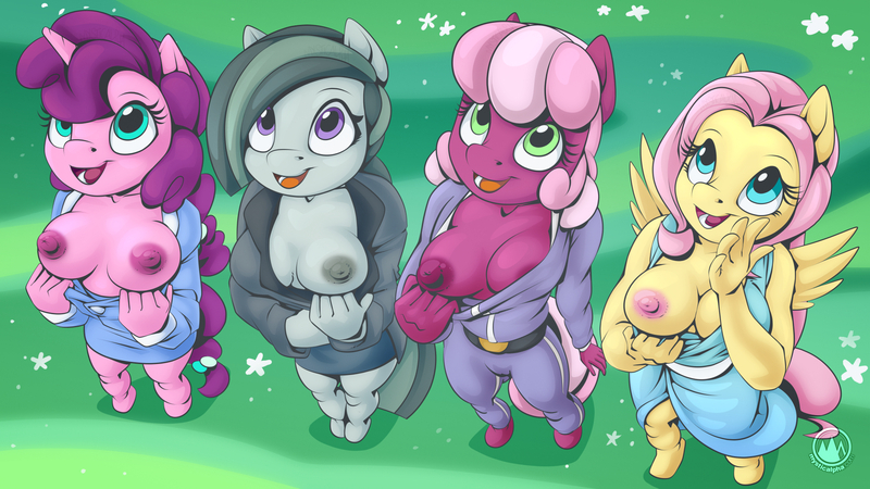 Size: 1920x1080 | Tagged: questionable, artist:mysticalpha, derpibooru import, part of a set, cheerilee, fluttershy, marble pie, sugar belle, anthro, earth pony, pegasus, unguligrade anthro, unicorn, areola, big breasts, braless, breasts, busty cheerilee, busty fluttershy, busty marble pie, busty sugar belle, clothes, dress, exposed breasts, female, females only, high angle, image, implied big macintosh, jpeg, looking at you, looking up, looking up at you, nipples, nudity, one breast out, open mouth, open smile, puffy areolas, puffy nipples, shirt, shirt pull, smiling, sundress
