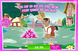 Size: 1960x1293 | Tagged: safe, derpibooru import, official, earth pony, pony, advertisement, baker, brown coat, brown fur, brown mane, brown tail, clothes, costs real money, english, gameloft, gem, hat, image, jpeg, male, numbers, sale, short tail, solo, solo focus, stallion, tail, text