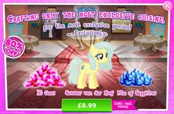 Size: 1962x1296 | Tagged: safe, derpibooru import, idw, official, summer van der hoof, earth pony, pony, advertisement, blue mane, blue tail, costs real money, english, female, gameloft, gem, idw showified, image, jpeg, mare, numbers, sale, solo, solo focus, tail, text, yellow coat, yellow fur