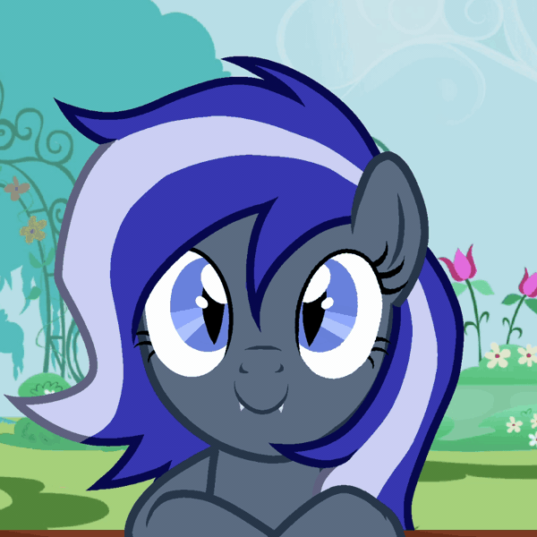 Size: 1000x1000 | Tagged: safe, artist:sofk, derpibooru import, oc, bat pony, butterfly, insect, pony, bat pony oc, bat wings, butterfly on nose, cute, garden, gif, image, insect on nose, looking at you, ocbetes, smiling, smiling at you, wings