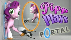 Size: 1920x1080 | Tagged: safe, artist:pika-robo, derpibooru import, pipp petals, pegasus, pony, series:pipp plays, 3d, fake thumbnail, female, g4, g5, g5 to g4, gamer pipp, gaming headset, generation leap, headset, hoof hold, image, let's play, looking at you, mare, png, portal, portal (valve), portal gun, portals, smiling, smiling at you, source filmmaker, video game, wings, youtube thumbnail