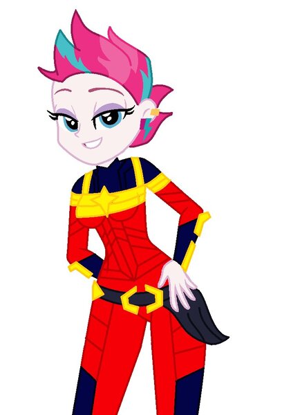 Size: 744x1060 | Tagged: safe, artist:robertsonskywa1, derpibooru import, zipp storm, equestria girls, captain marvel (marvel), clothes, female, g5, generation leap, hand on hip, image, jpeg, marvel, photo, smiling, solo, solo female