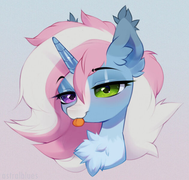 Size: 1280x1219 | Tagged: safe, artist:astralblues, derpibooru import, oc, pony, unicorn, female, heterochromia, image, jpeg, mare, solo, tongue out