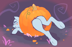 Size: 1267x835 | Tagged: safe, artist:littmosa, derpibooru import, pony, animated, blushing, butt, buttstuck, commission, gif, halloween, holiday, image, plot, pumpkin, solo, stuck, your character here