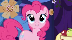 Size: 1920x1080 | Tagged: safe, derpibooru import, screencap, pinkie pie, earth pony, pony, friendship is magic, season 1, 1080p, cute, diapinkes, female, image, looking up, mare, png, smiling, solo