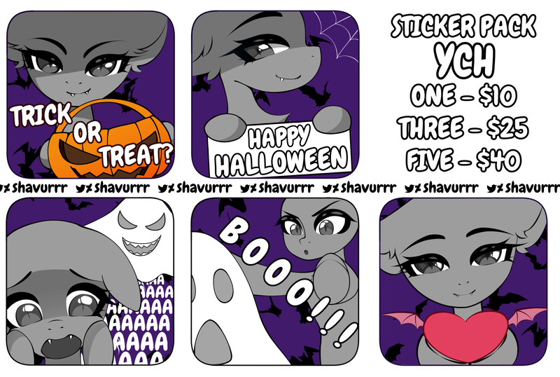 Size: 2772x1864 | Tagged: safe, artist:shavurrr, derpibooru import, pony, advertising, commission, emotes, halloween, holiday, image, jpeg, looking at you, pumpkin, sticker, sticker set, your character here
