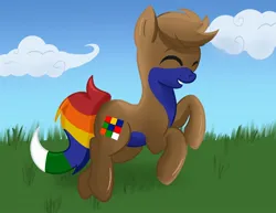 Size: 3300x2550 | Tagged: safe, artist:icelightning, derpibooru import, oc, oc:rubik, unofficial characters only, earth pony, pony, grass, happy, image, jpeg