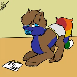 Size: 2048x2048 | Tagged: safe, artist:jay_wackal, derpibooru import, oc, oc:rubik, earth pony, pony, age regression, diaper, image, non-baby in diaper, pacifier, png