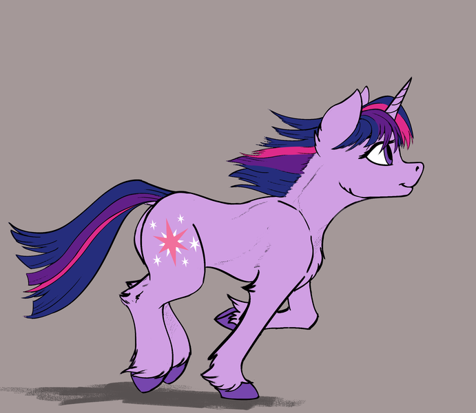 Size: 2223x1929 | Tagged: safe, artist:crimsonwolf360, derpibooru import, twilight sparkle, pony, unicorn, brown background, cheek fluff, chest fluff, ear fluff, female, hooves, image, leg fluff, looking ahead, looking forward, mare, png, raised hoof, raised leg, short mane, simple background, slim, smiling, solo, unicorn twilight, unshorn fetlocks, wind, windswept mane