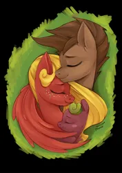 Size: 827x1169 | Tagged: safe, artist:redi, derpibooru import, oc, oc:redi, oc:skradacz, unofficial characters only, earth pony, pegasus, pony, eyes closed, family, family photo, female, filly, foal, freckles, hug, image, jpeg, male, mare, mother and child, mother and daughter, stallion, winghug, wings