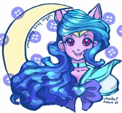 Size: 1908x1769 | Tagged: safe, artist:redi, derpibooru import, izzy moonbow, anthro, bow, choker, diadem, female, g5, image, jpeg, looking at you, sailor moon, smiling, smiling at you, solo