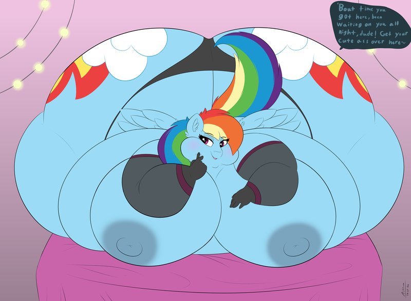 Size: 4500x3300 | Tagged: questionable, artist:astrum, derpibooru import, part of a set, rainbow dash, anthro, pegasus, pony, areola, ass, bbw, bed, bedroom eyes, belly, big belly, big breasts, bingo wings, blushing, breasts, busty rainbow dash, butt, chubby cheeks, clothes, come hither, dialogue, digital art, double chin, fat, fat boobs, fat fetish, fat legs, female, fetish, front view, gloves, huge belly, huge breasts, huge butt, image, impossibly large belly, impossibly large breasts, impossibly large butt, large butt, lidded eyes, lights, lingerie, looking sideways, lying down, male, morbidly obese, nipples, nudity, obese, offscreen character, offscreen male, open mouth, panties, partial nudity, png, prone, rainblob dash, rainbutt dash, seductive, seductive pose, smiling, solo, solo female, spread wings, ssbbw, stretched cutie mark, talking, the ass was fat, thighs, thunder thighs, tight clothing, topless, tubby wubby pony waifu, underwear, wide hips, wingboner, wings