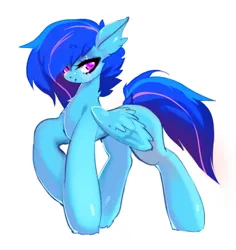 Size: 3048x3222 | Tagged: safe, artist:pfufu, derpibooru import, oc, unofficial characters only, pegasus, pony, blue mane, chest fluff, ear fluff, female, image, looking at you, pegasus oc, png, simple background, smiling, smiling at you, solo, solo female, standing, standing on one leg, transparent background, white background, wings