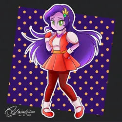 Size: 4096x4096 | Tagged: safe, artist:theratedrshimmer, derpibooru import, pipp petals, human, equestria girls, adorapipp, athena asamiya, clothes, cosplay, costume, cute, equestria girls-ified, g5, g5 to equestria girls, generation leap, humanized, image, jpeg, king of fighters, outline, passepartout, purple background, simple background, solo