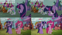Size: 4400x2475 | Tagged: safe, derpibooru import, edit, edited screencap, editor:quoterific, screencap, amethyst star, cherry berry, cherry jubilee, full steam, lonely hearts, northern song, parasol, pinkie pie, prince rutherford, princess celestia, promontory, twilight sparkle, ponified, pony, party pooped, george harrison, image, paul mccartney, png