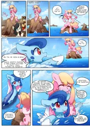 Size: 1240x1754 | Tagged: safe, artist:brony_festiaval, derpibooru import, oc, oc:electronia, oc:lyre wave, comic:electrowave, convention, cyrillic, image, mascot, ocean, png, qingdao, qingdao brony festival, russian, water