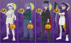 Size: 5096x3072 | Tagged: safe, artist:batipin, derpibooru import, maud pie, human, equestria girls, breasts, busty maud pie, clothes, costume, dracula, frankenstein's monster, grim reaper, halloween, halloween costume, holiday, image, jpeg, mummy