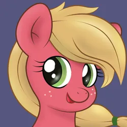 Size: 1024x1024 | Tagged: safe, artist:thisponydoesnotexist, derpibooru import, machine learning assisted, machine learning generated, part of a set, big macintosh, earth pony, pony, bust, cute, female, freckles, image, macareina, png, portrait, redraw, rule 63, simple background, solo
