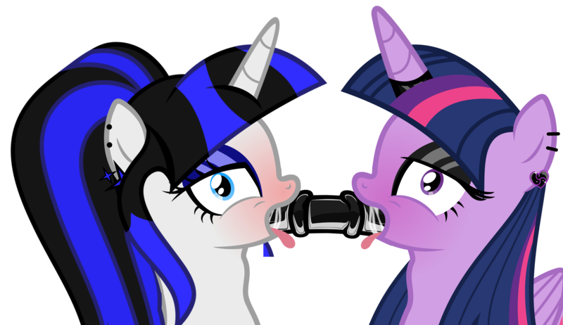 Size: 8324x4810 | Tagged: source needed, explicit, alternate version, artist:severity-gray, twilight sparkle, twilight sparkle (alicorn), oc, oc:coldlight bluestar, alicorn, pony, unicorn, alternate hairstyle, black eyeshadow, blue eyeshadow, blushing, bust, canon x oc, caught, dildo, double dildo deepthroat, doubleheaded dildo, drool, duo, duo female, eyeshadow, female, horn, horn ring, image, jewelry, looking at you, makeup, mare, open mouth, oral, piercing, png, ponytail, ring, salivating, sex, sex toy, show accurate, shrunken pupils, simple background, surprised, tongue out, transparent background
