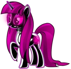 Size: 1024x991 | Tagged: oc name needed, source needed, safe, artist:severity-gray, oc, unofficial characters only, pony, unicorn, collar, cutie mark, cutie mark accessory, cutie mark collar, eyeshadow, female, glowing cutie mark, glowing eyes, image, latex, latex suit, lipstick, looking forward, makeup, mare, pet tag, pink eyes, pink eyeshadow, pink lipstick, pink mane, pink tail, png, raised hoof, side view, simple background, solo, solo female, transparent background, two toned mane, two toned tail