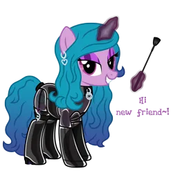 Size: 1800x1800 | Tagged: source needed, suggestive, artist:applec1234, izzy moonbow, pony, unicorn, bedroom eyes, blue mane, blue tail, boots, clothes, collar, corset, dialogue, dominatrix, ear piercing, evening gloves, eyeshadow, female, g5, garter belt, gloves, gradient mane, gradient tail, grin, image, latex, latex boots, latex corset, latex gloves, latex suit, long gloves, looking at you, magic, makeup, mare, piercing, png, purple coat, purple eyes, purple eyeshadow, riding crop, shoes, side view, simple background, smiling, smiling at you, solo, solo female, tail wrap, talking to viewer, telekinesis, transparent background