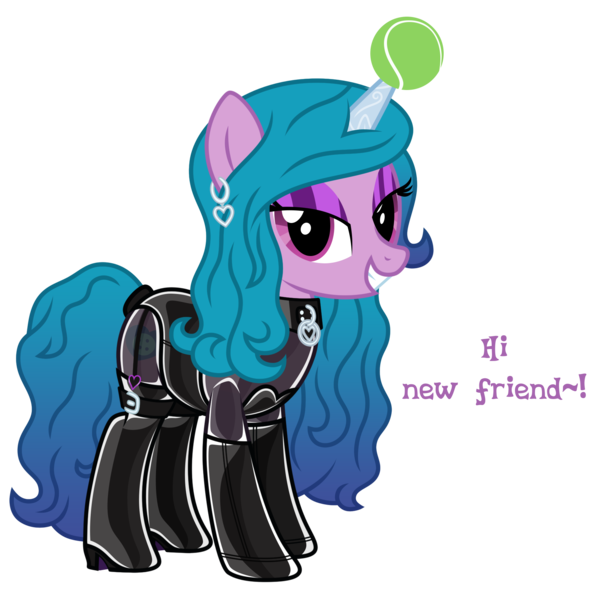 Size: 1800x1800 | Tagged: source needed, suggestive, alternate version, artist:applec1234, izzy moonbow, pony, unicorn, g5, bedroom eyes, blue mane, blue tail, boots, clothes, collar, corset, dialogue, dominatrix, ear piercing, evening gloves, eyeshadow, female, garter belt, gloves, gradient mane, gradient tail, grin, image, latex, latex boots, latex corset, latex gloves, latex suit, long gloves, looking at you, magic, makeup, mare, piercing, png, purple coat, purple eyes, purple eyeshadow, shoes, side view, simple background, smiling, smiling at you, solo, solo female, tail wrap, talking to viewer, telekinesis, tennis ball, transparent background