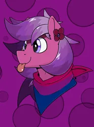 Size: 1780x2404 | Tagged: safe, artist:sefastpone, derpibooru import, oc, unofficial characters only, abstract background, bisexual, bisexual pride flag, bust, clothes, digital art, flower, image, multicolored hair, png, pride, pride flag, raffle prize, scarf, tongue out