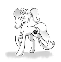 Size: 1441x1483 | Tagged: safe, artist:sketchtablet, derpibooru import, luster dawn, pony, unicorn, blushing, cute, eyes closed, female, image, lusterbetes, mare, monochrome, open mouth, open smile, png, smiling, solo